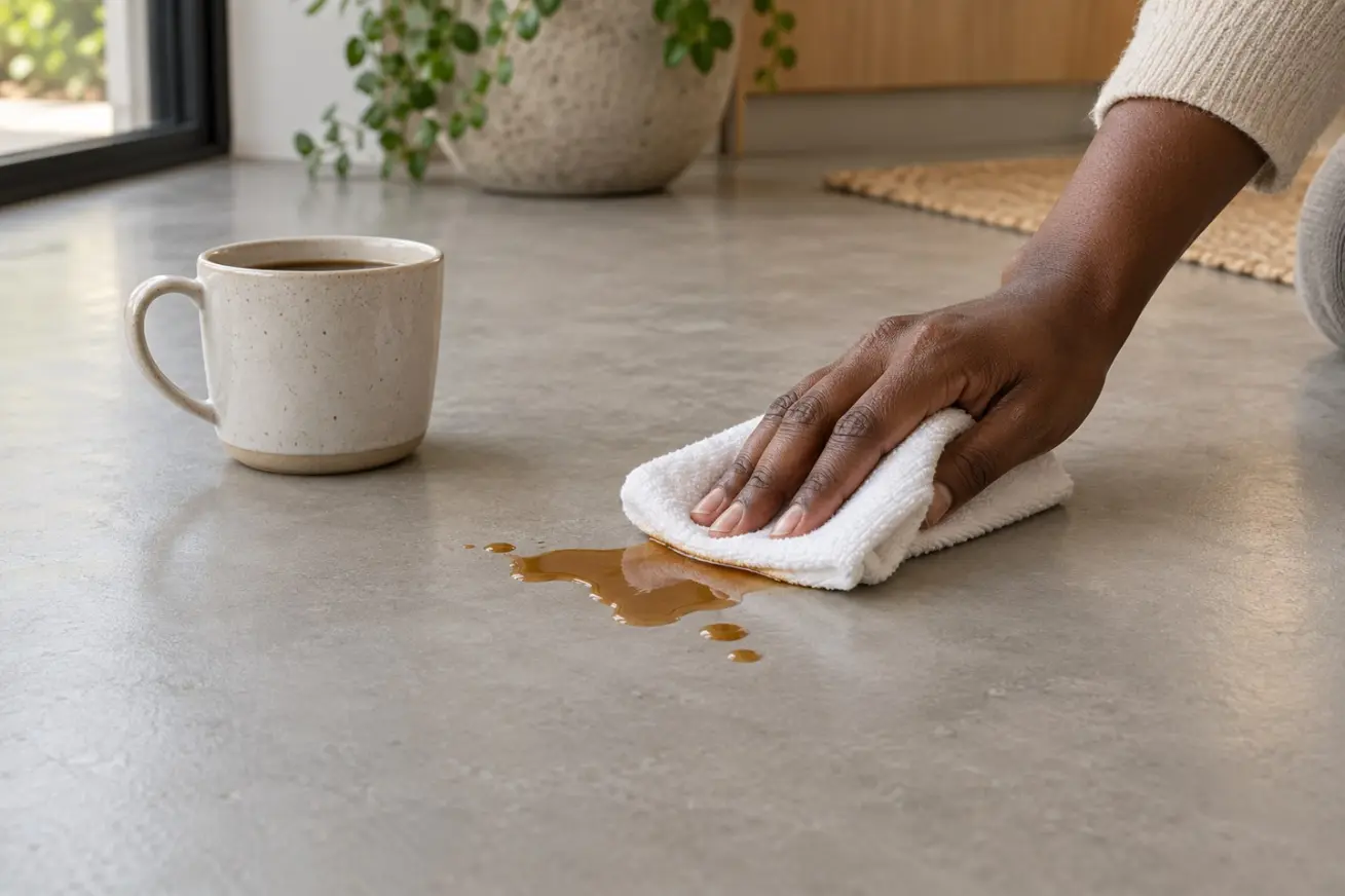 Blotting a fresh spill with a soft cloth